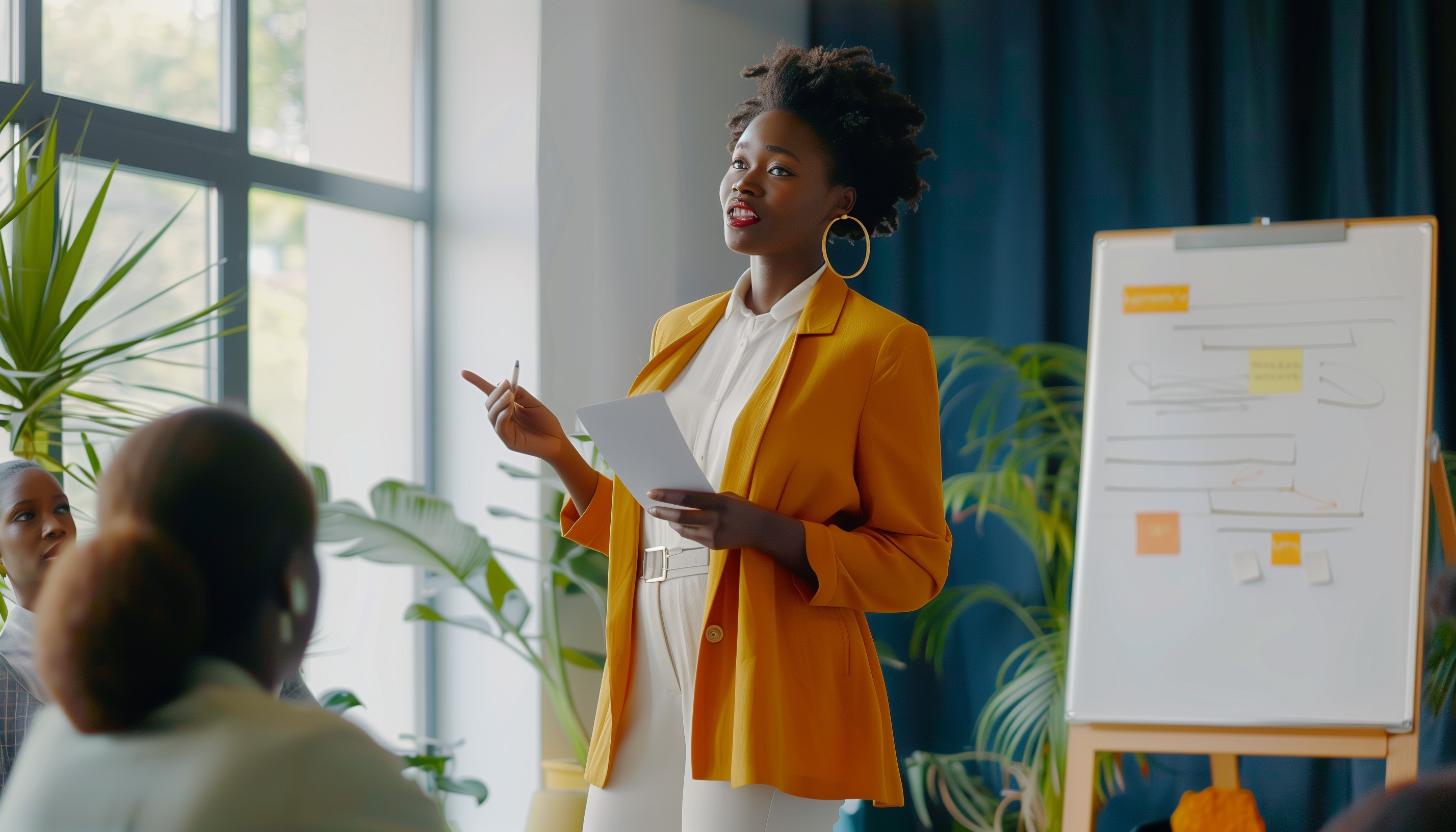 Woman standing at the front of a conference room